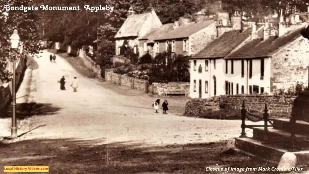 Closeup of an old photo postcard of the Bondgate Monument in Appleby-in-Westmorland