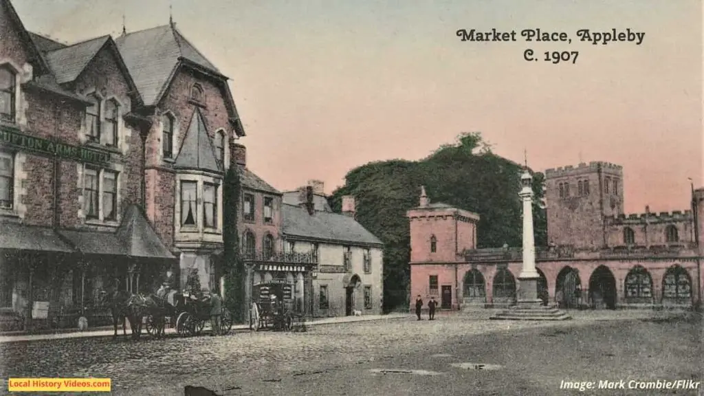 Old photo postcard of the Market Place, Appleby, circa 1907