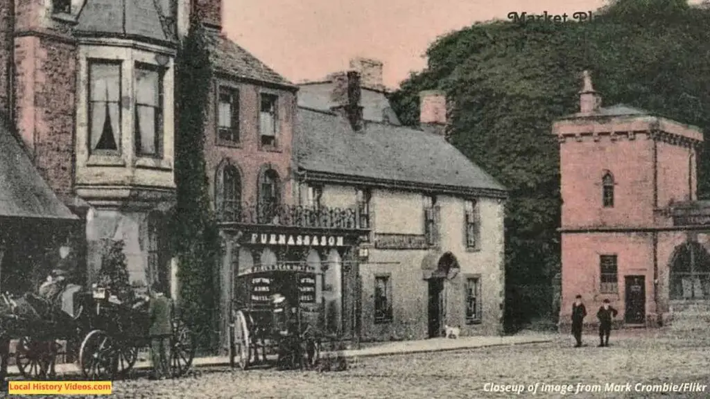 Closeup of an old photo postcard of the Market Place, Appleby, circa 1907