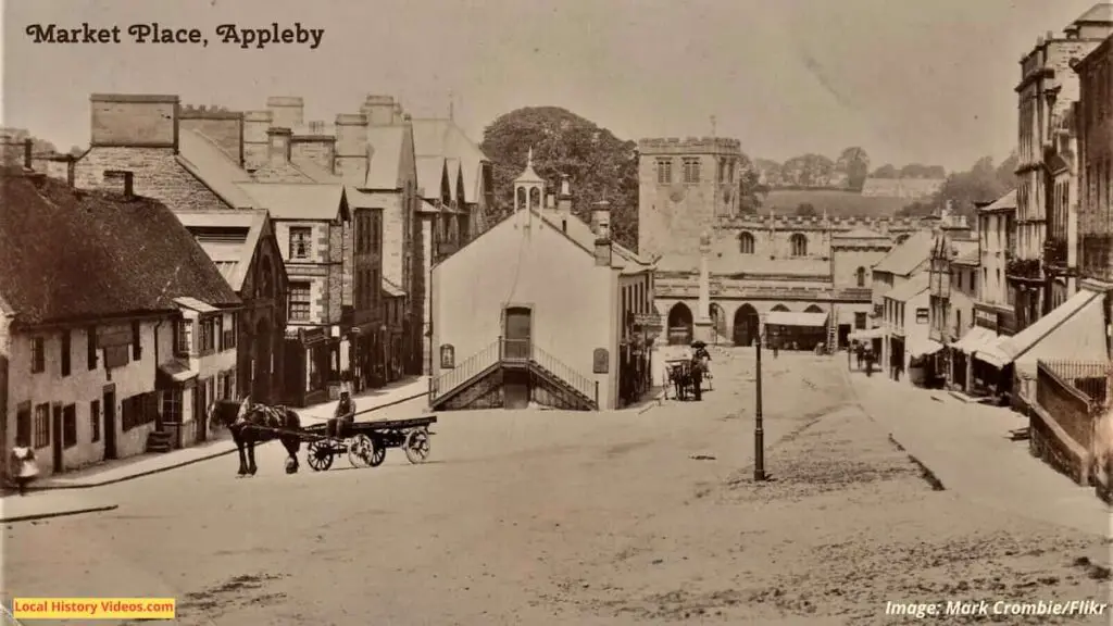 Old photo postcard of the Market Place at Appleby-in-Westmoreland