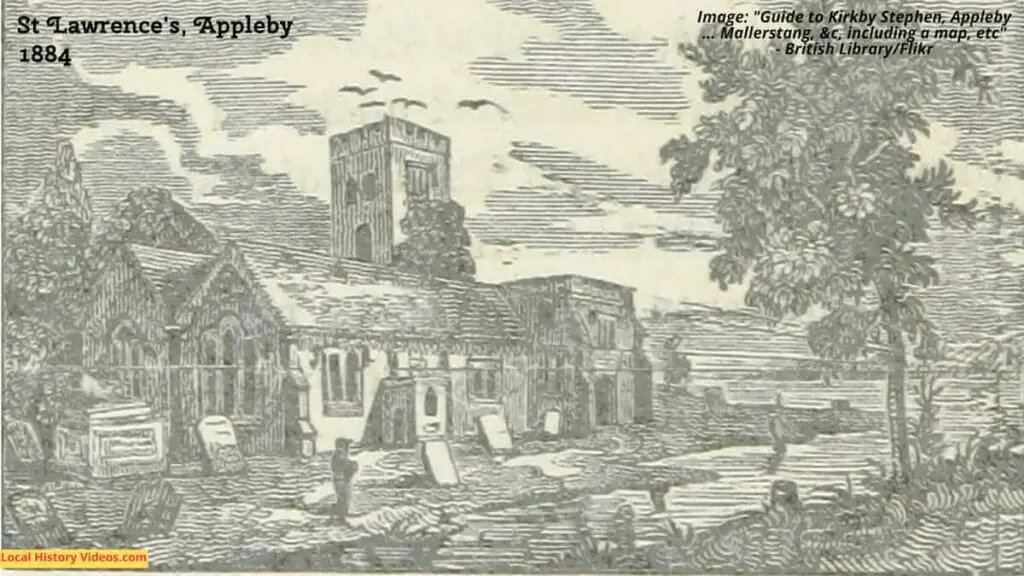 Old book illustration of St Lawrence's Church in Appleby, published 1884