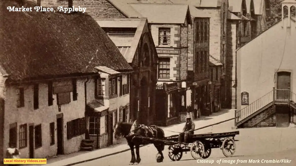 Closeup of an old photo postcard of the Market Place at Appleby-in-Westmoreland