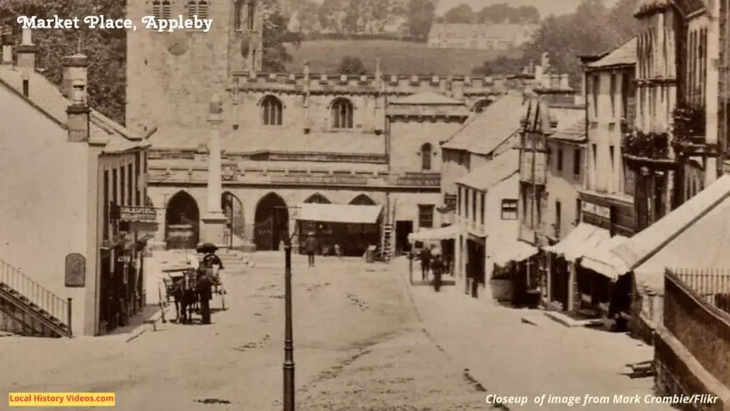 Closeup of an old photo postcard of the Market Place at Appleby-in-Westmoreland