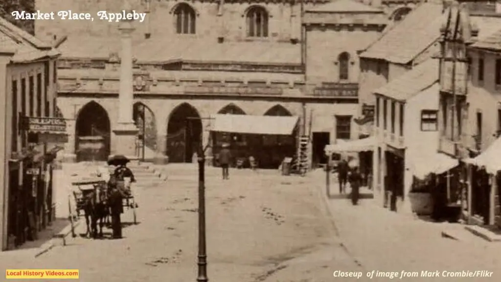 Closeup of an old photo postcard of the Market Place at Appleby-in-Westmoreland