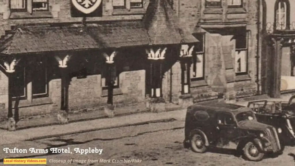 Closeup of an old photo postcard of the Tufton Arms Hotel in Appleby