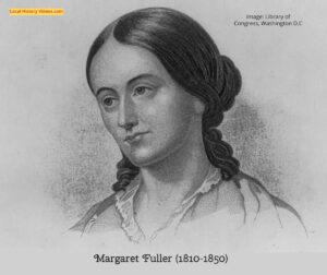 old picture of American woman Margaret Fuller in the early 1800s, as a serious young adult with hair loosely tied back in an intricate bun, wearing a dress with lacey collar