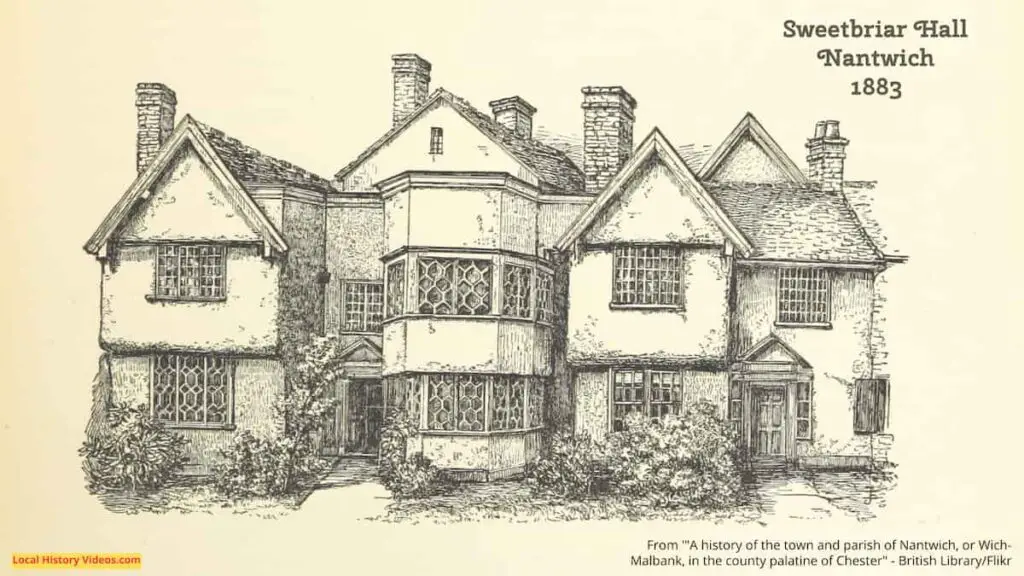 Old Picture of SweetBriar Hall in Nantwich, Cheshire, England, published in 1883