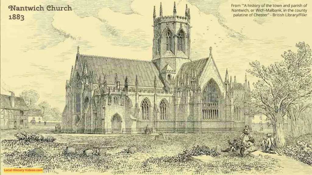 Old Picture of Nantwich Church, Cheshire, England, published 1883