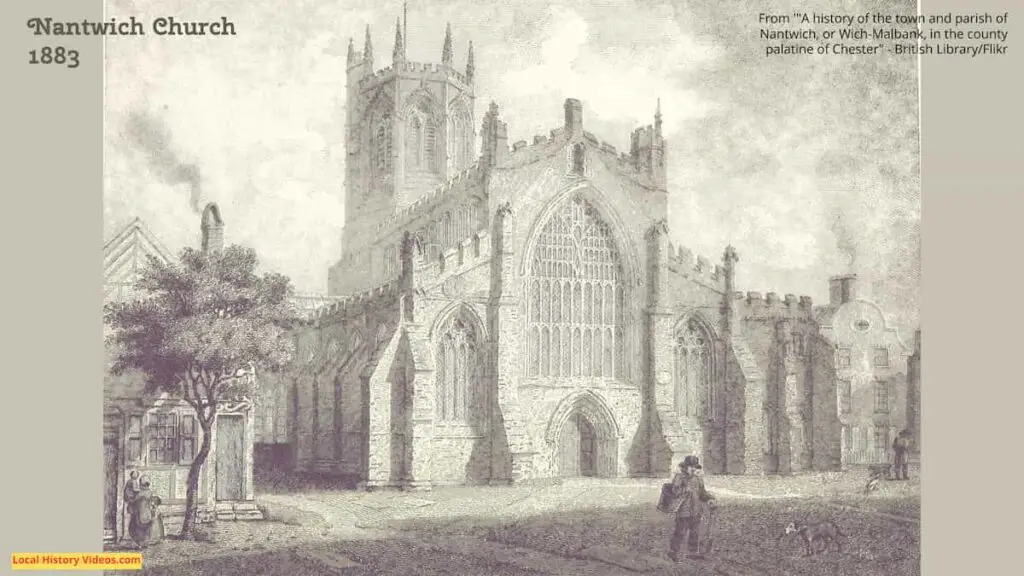 Old Picture of Nantwich Church in Cheshire, England, published in 1883