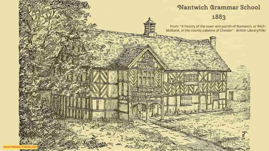 Old Picture of Nantwich Grammar School in 1883, Cheshire, England