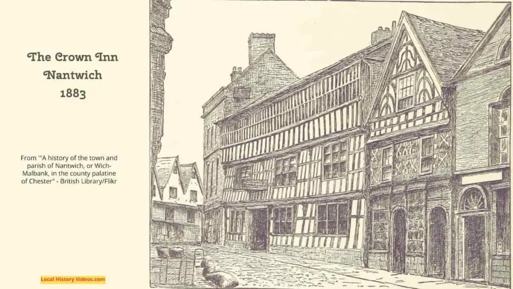 Old Picture of The Crown Inn. Nantwich, Cheshire, England, published 1883