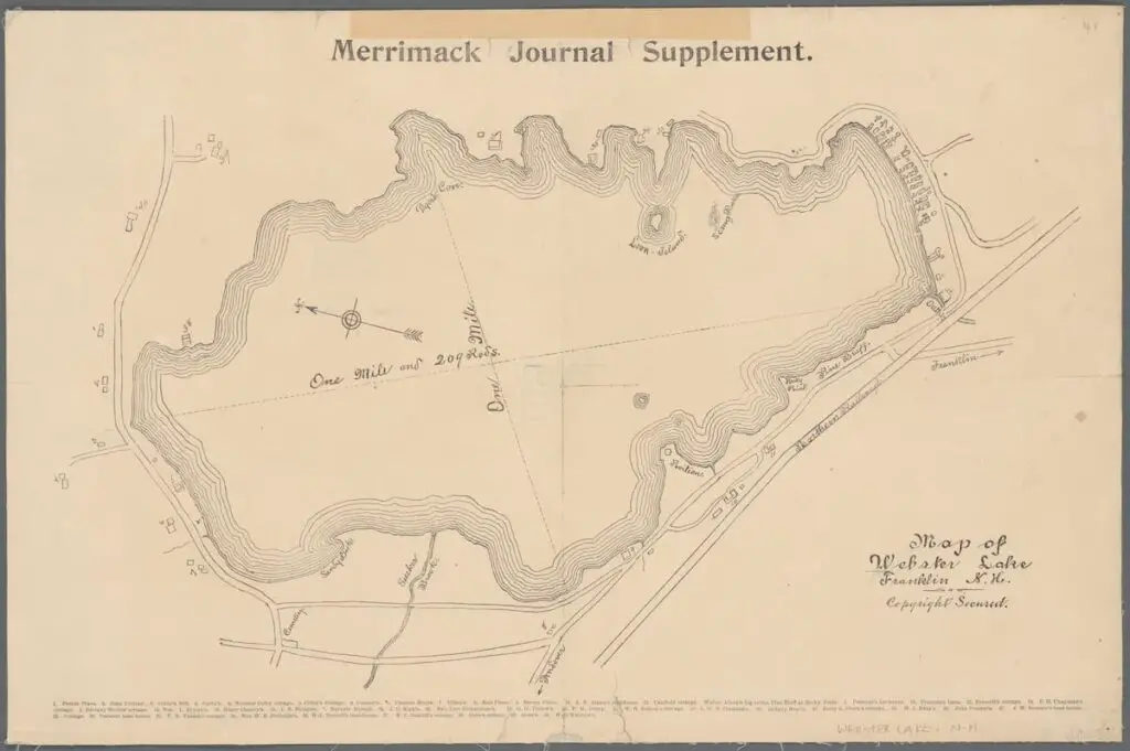 Old plan of Webster Lake, Franklin, New Hampshire, circa 1890